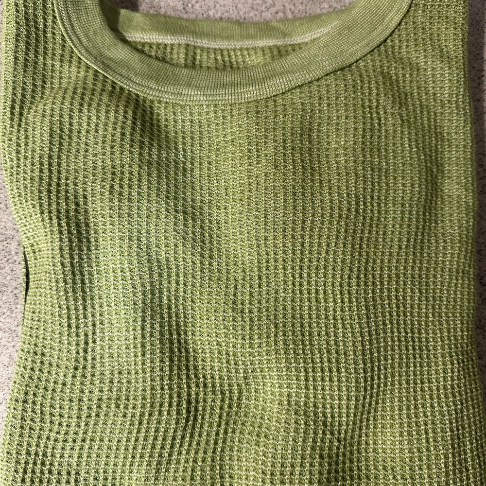 Green Waffle Thermal  Knit Top